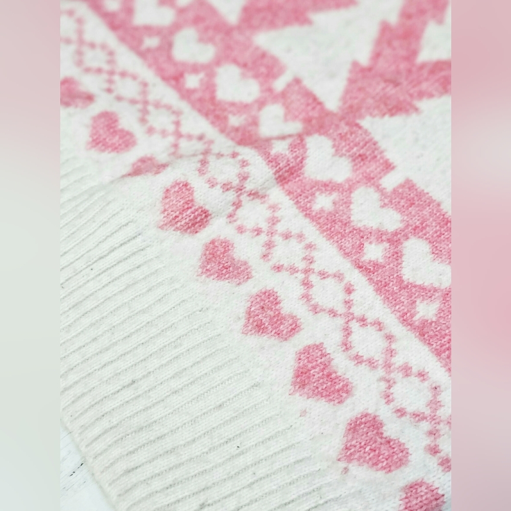 Jessica Simpson Winter Fuzzy Pink Christmas Tree Heart Cropped Half Zip Sweater - Picture 10 of 11